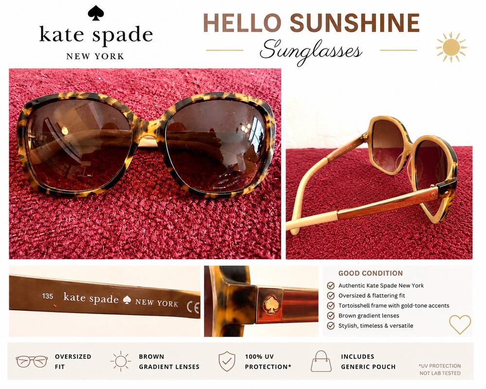 Kate Spade New York Hello Sunshine Tortoise Oversized Sunglasses 135 Good Cond!